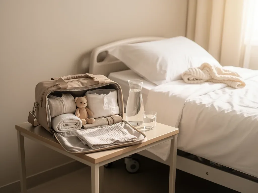 Kliniktasche zur Geburt mit Checkliste für werdende Eltern und wichtige Dokumente