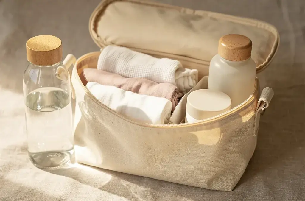Nachhaltige Kliniktasche für werdende Mütter aus ökologischen Materialien