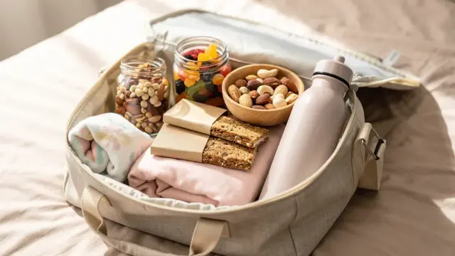 Energielieferanten für die Kliniktasche: Snacks für die Geburt wie Müsliriegel und Nüsse