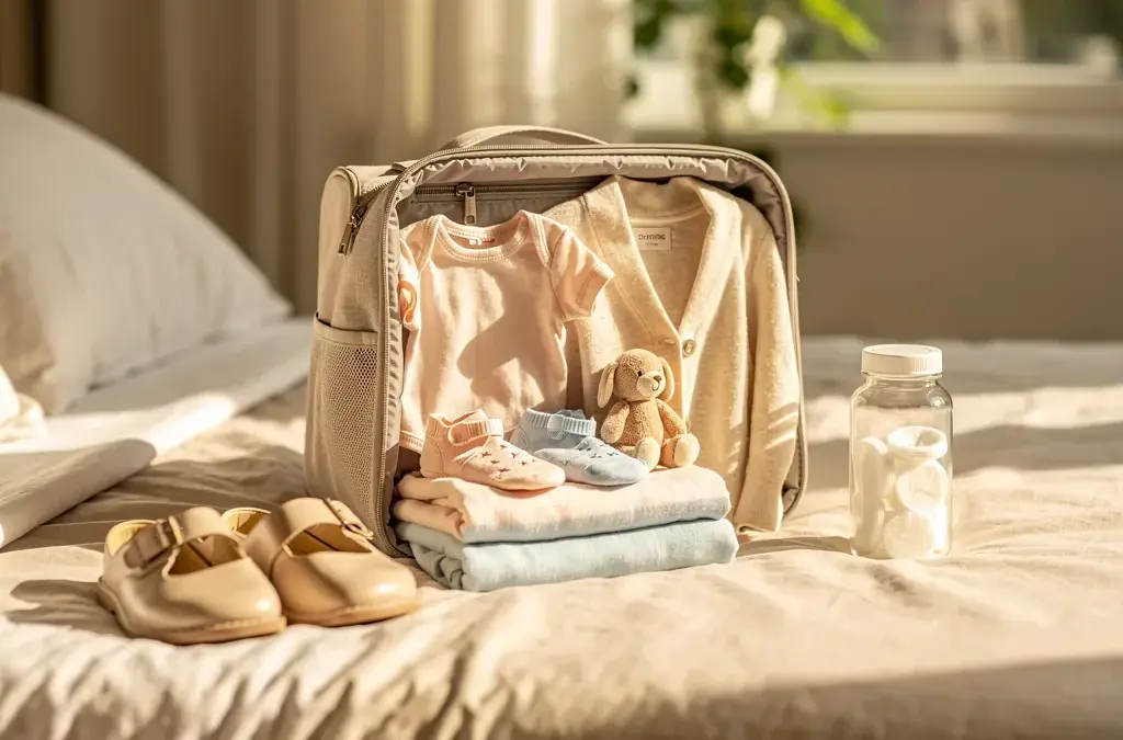 Kliniktasche für den Sommer mit Essentials wie leichter Kleidung und Pflegeprodukten
