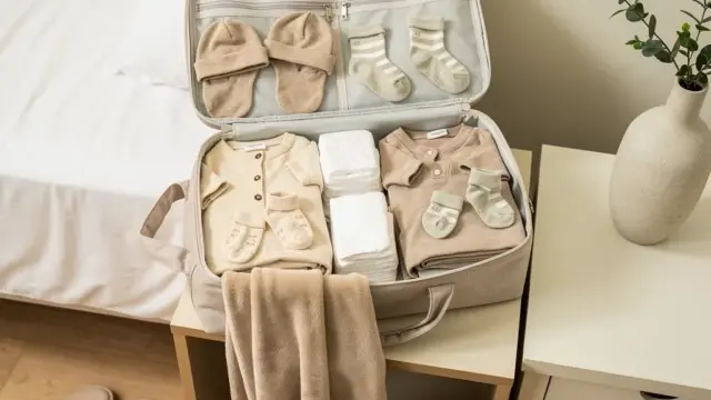 Kliniktasche für Zwillinge mit wichtigen Utensilien für die Geburt vorbereitet