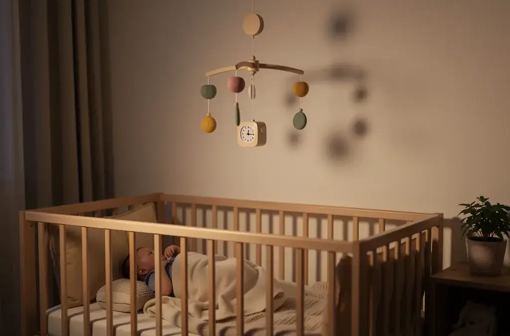 Mobile Spieluhr für Baby zum sanften Einschlafen mit musikalischer und visueller Unterstützung