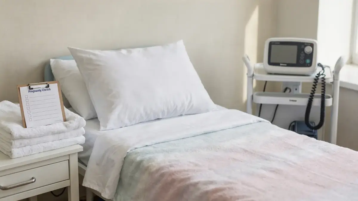 Maternity room mit Klinikbett und Monitor zum Thema Geburtsbeginn erkennen