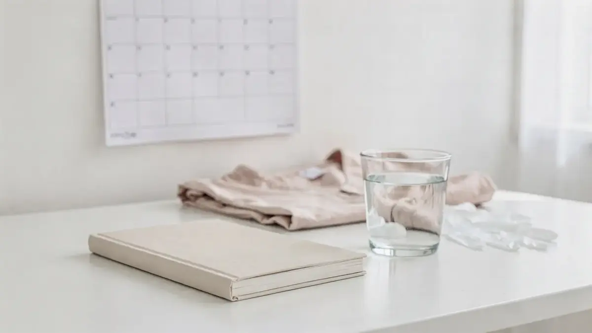 Schwangere mit Händen am Bauch neben Kalender: Senkwehen oder echte Wehen erkennen