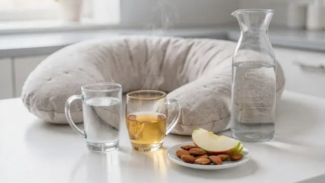 Wasser und Tee auf dem Tisch zum Thema Stillzeit trinken