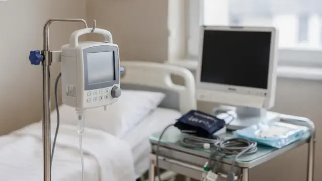 IV-Pumpe und Wehenschreiber zur Wehenförderung mit Oxytocin bei der Geburt im Kreißsaal